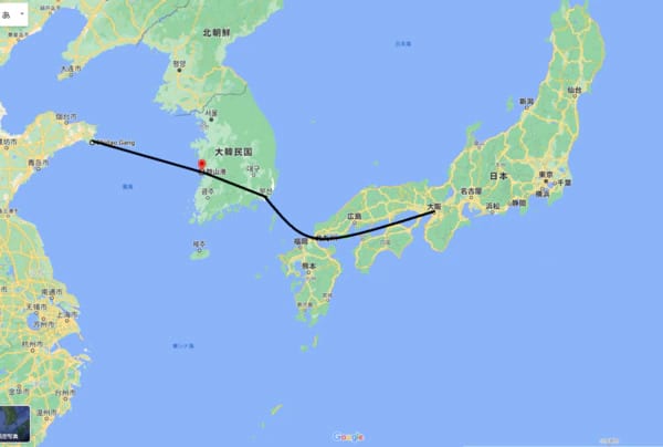 山東省地域から日本への海上輸送は、フェリー船「UTOPIA」の時代がありました。